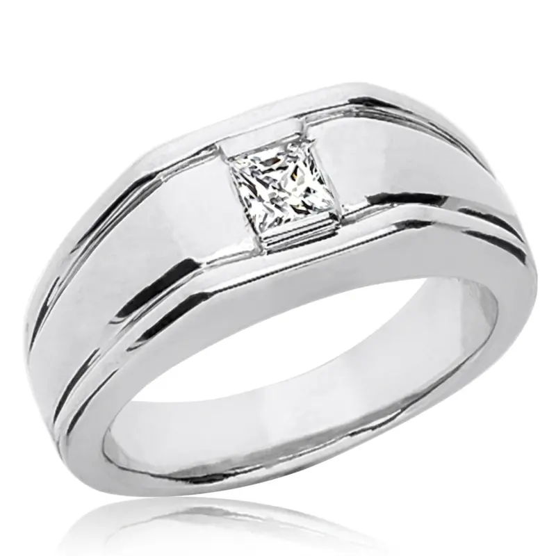 14K white gold 0.40 ct. tw. Princess Cut Solitaire Diamond Men's Ring - main view