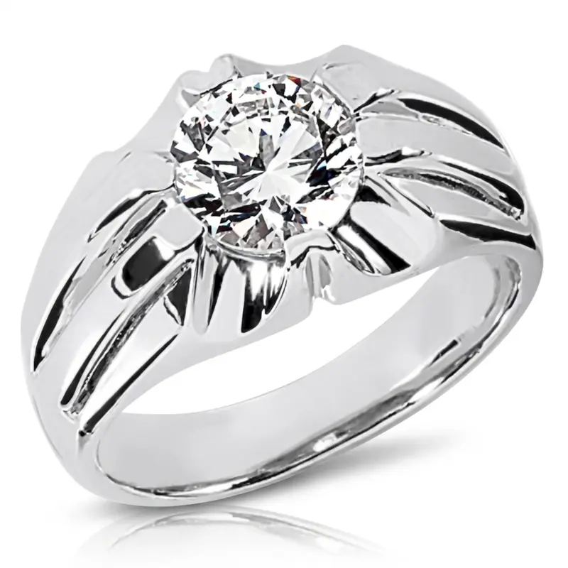 14K white gold 1.50 ct. Round Cut Solitaire Diamond Men's Ring - main view