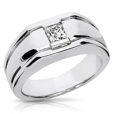 14K white gold Attractive Princess Solitaire Diamond Men's Ring (0.50 ct. tw.) - main view thumbnail