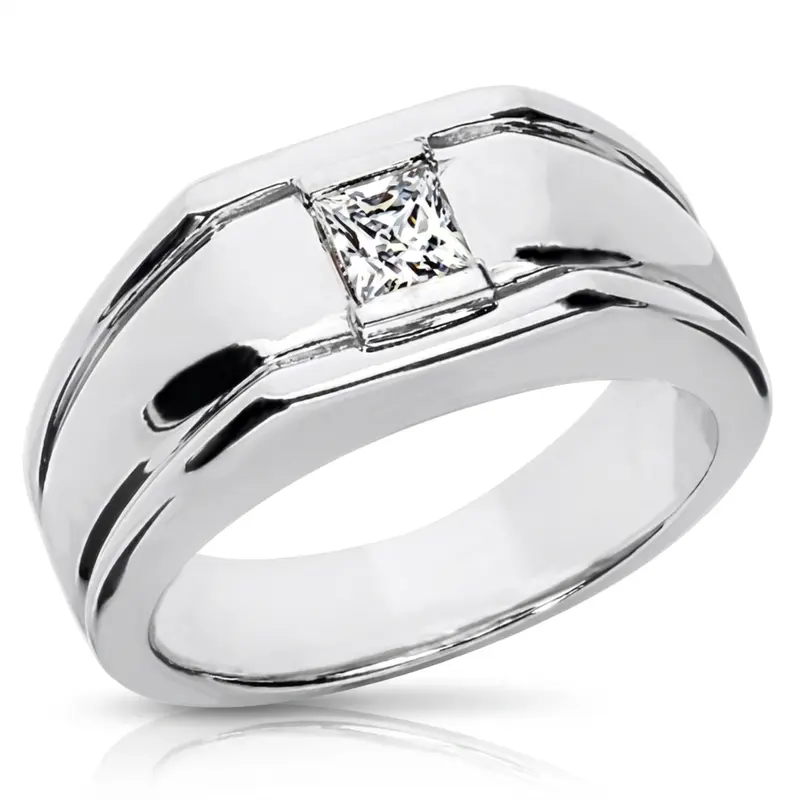 14K white gold Attractive Princess Solitaire Diamond Men's Ring (0.50 ct. tw.) - main view