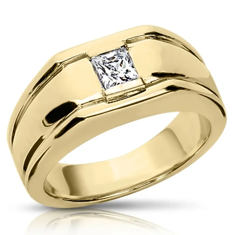 14K white gold Attractive Princess Solitaire Diamond Men's Ring (0.50 ct. tw.) - alternate view 2
