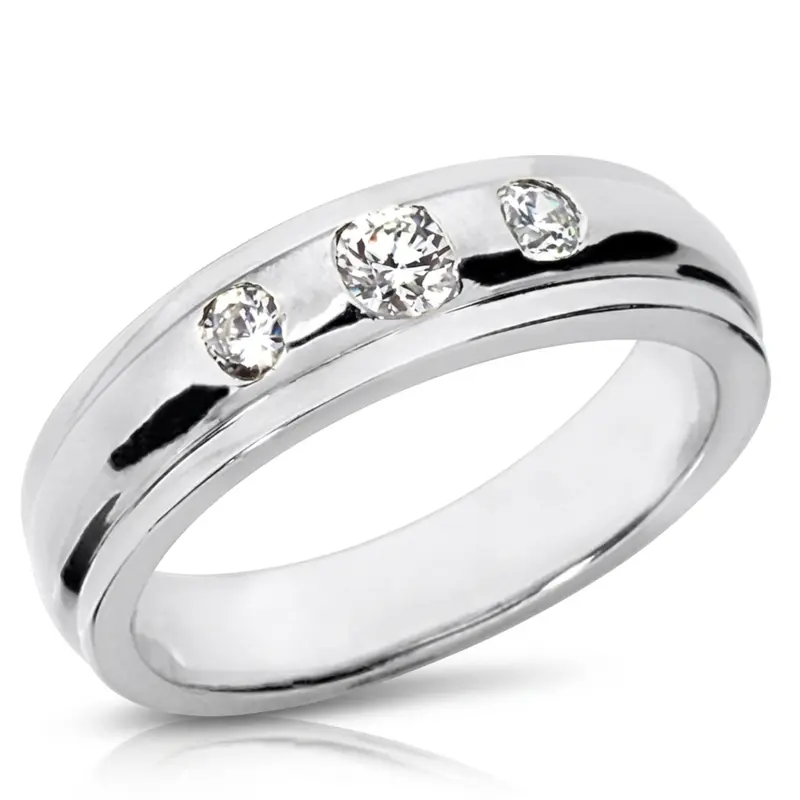 14K white gold 0.40 ct. tw. Carved Three Stone Diamond Men's Ring - main view