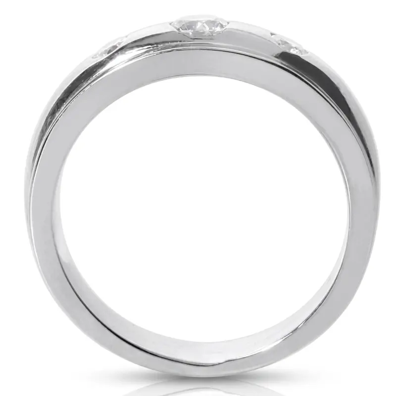 14K white gold 0.40 ct. tw. Carved Three Stone Diamond Men's Ring - alternate view 3