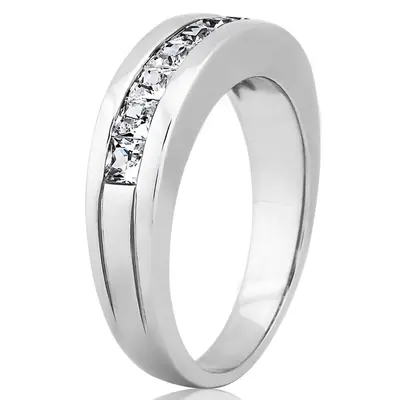 14K white gold 1.36 ct. tw. Princess Cut Channel Set Diamond Men's Ring - alternate view 4 thumbnail