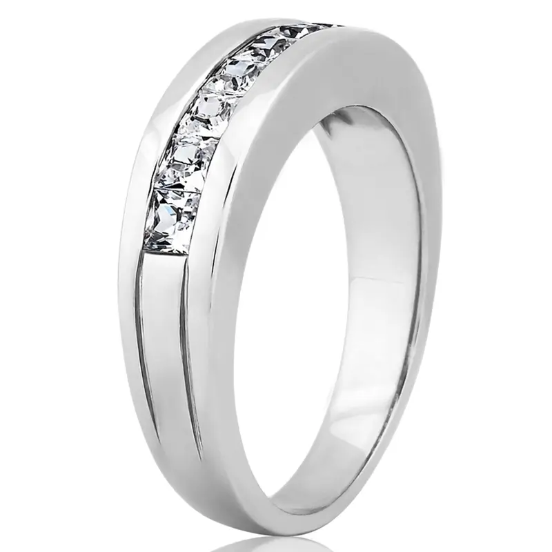 14K white gold 1.36 ct. tw. Princess Cut Channel Set Diamond Men's Ring - alternate view 4