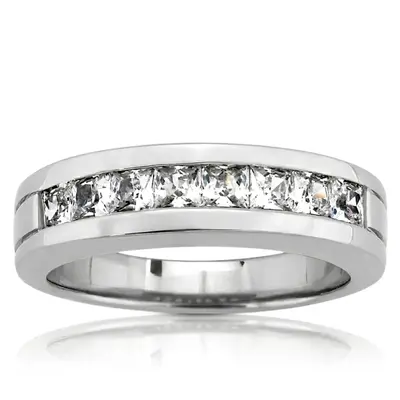 14K white gold 1.36 ct. tw. Princess Cut Channel Set Diamond Men's Ring - main view thumbnail