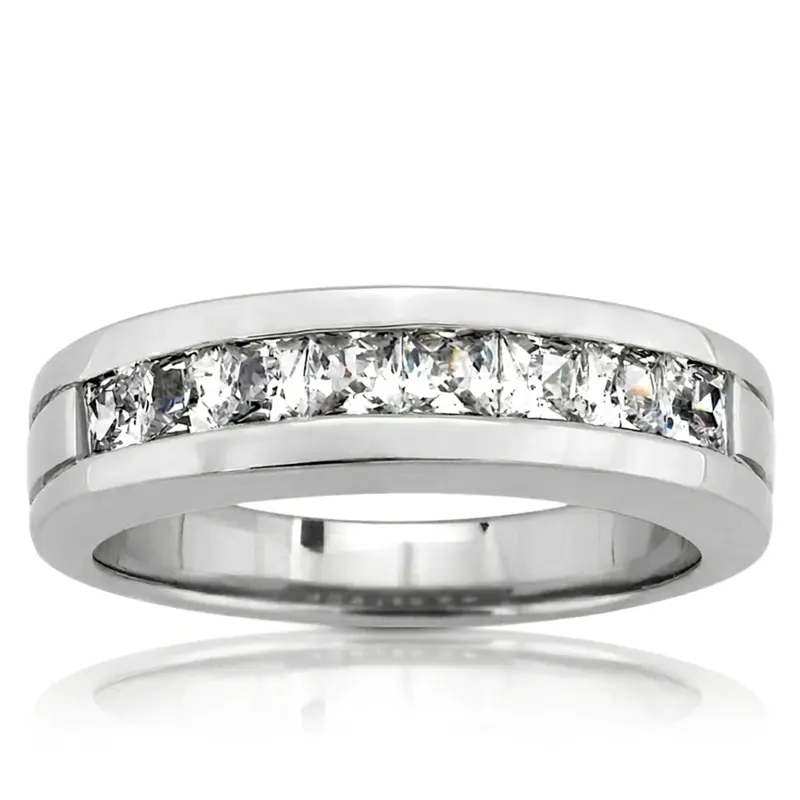 14K white gold 1.36 ct. tw. Princess Cut Channel Set Diamond Men's Ring - main view