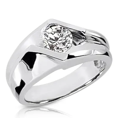 14K white gold Dazzling Bar Set Round Diamond Solitaire Men's Ring (1.25ct) - main view thumbnail