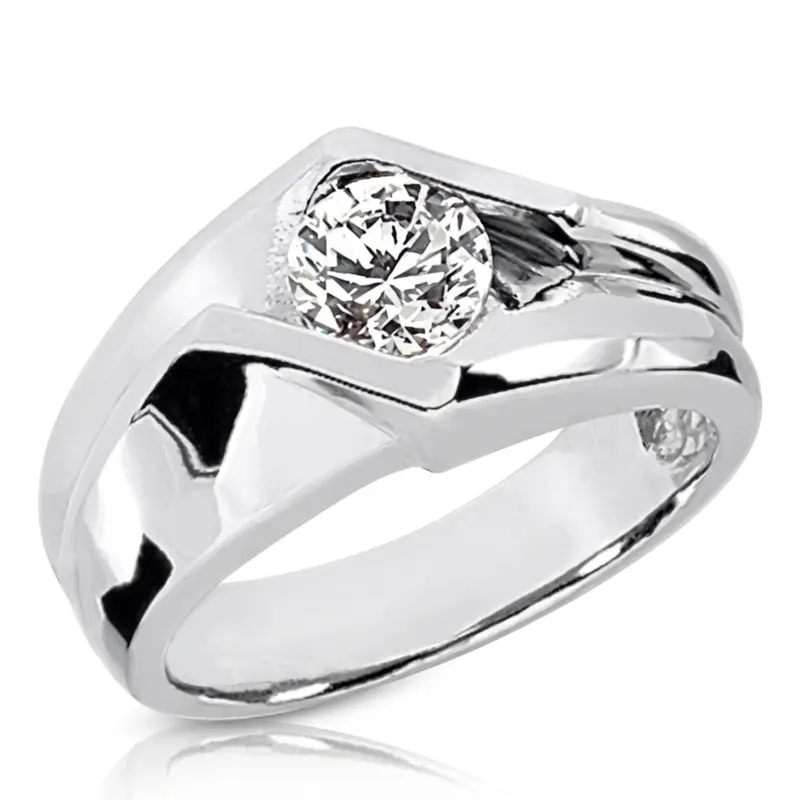 14K white gold Dazzling Bar Set Round Diamond Solitaire Men's Ring (1.25ct) - main view