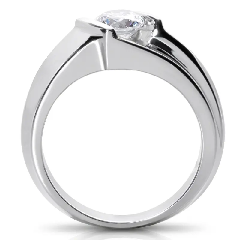 14K white gold Dazzling Bar Set Round Diamond Solitaire Men's Ring (1.25ct) - alternate view 3