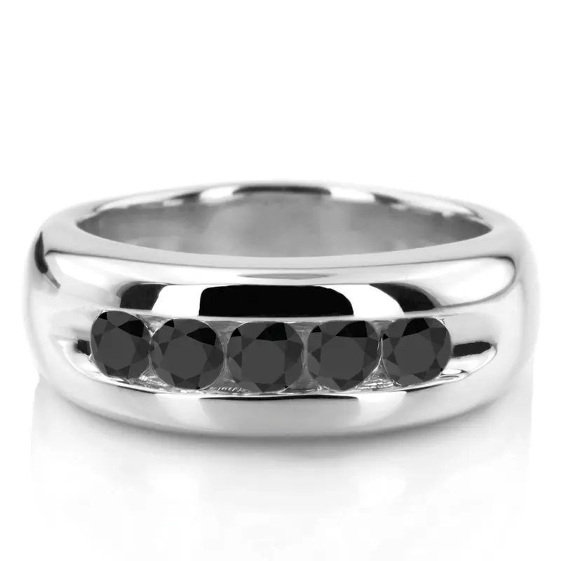 14K white gold Five Stone Channel Set Men Black Diamond Ring (1.00ct. tw.) - alternate view 2