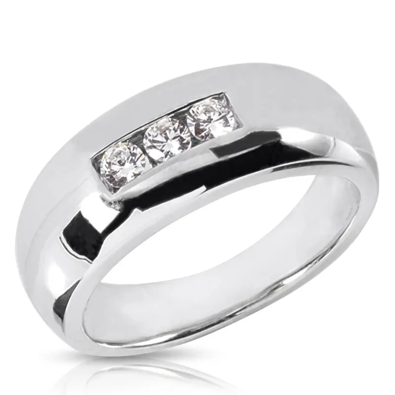 14K white gold 0.30 ct. tw. Dome Three Stone Diamond Men's Ring - main view