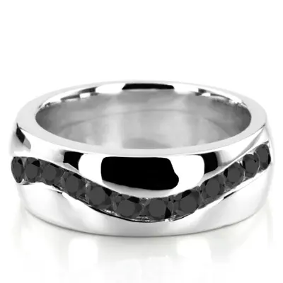 Curve Channel Set Black Diamond Man Ring (1.00ct. tw.)