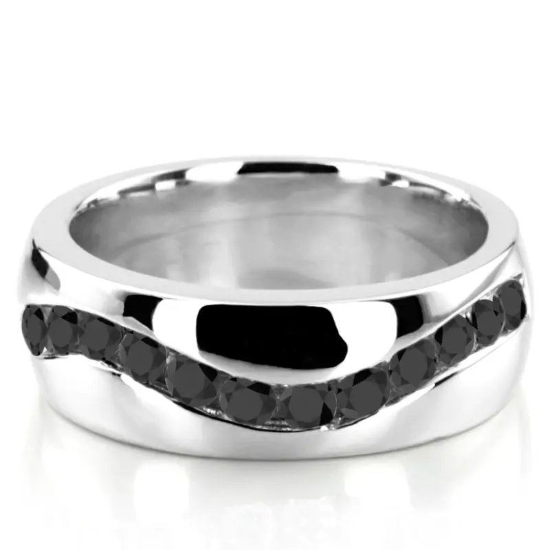 14K white gold Curve Channel Set Black Diamond Man Ring (1.00ct. tw.) - main view