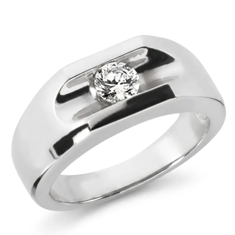 14K white gold Solitaire Channel Set Men's Diamond Ring (0.35 ct. tw.) - alternate view 8