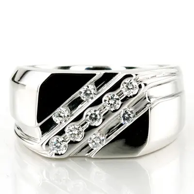 14K white gold 0.27 ct. Round Cut Diamond Men's Ring - alternate view 3 thumbnail