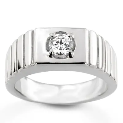 14K white gold 0.35 ct. Solitaire Diamond Man Ring 1 - main view thumbnail