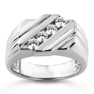 14K white gold 0.60 ct. Round Cut Channel Set Man Diamond Ring - main view thumbnail