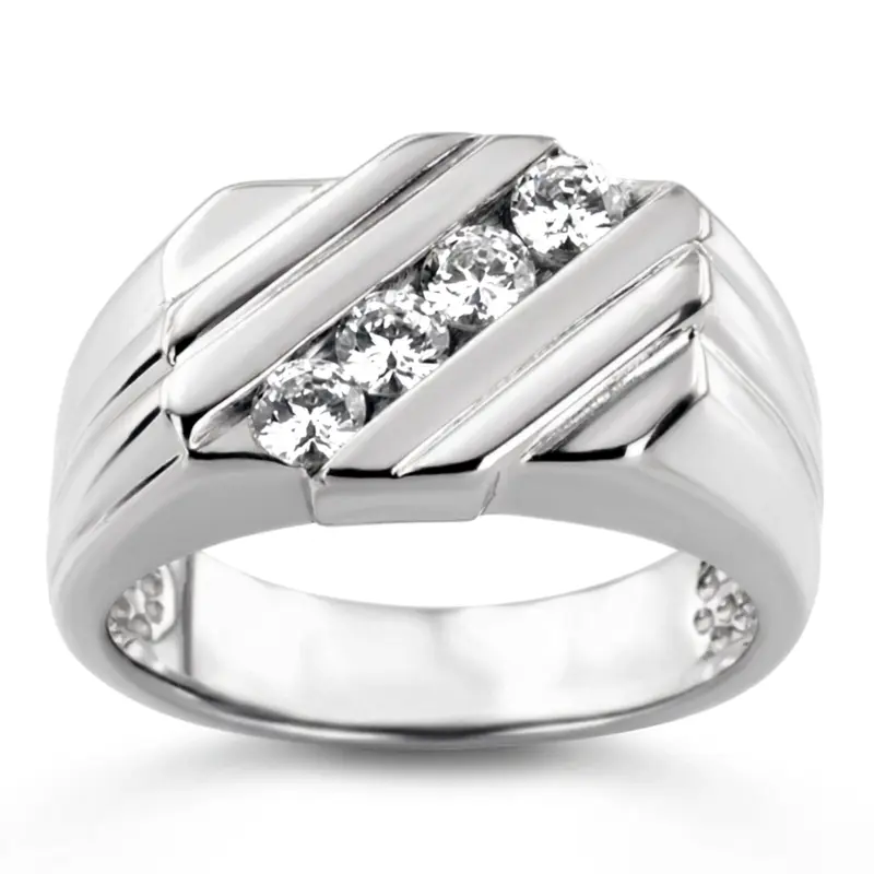 14K white gold 0.60 ct. Round Cut Channel Set Man Diamond Ring - main view
