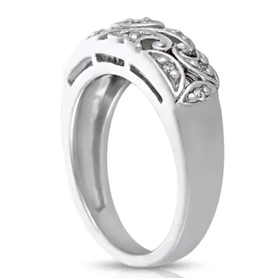 14K white gold Vintage Inspired Scroll Filigree Diamond Band (1/8 ct. tw.) - alternate view 4 thumbnail