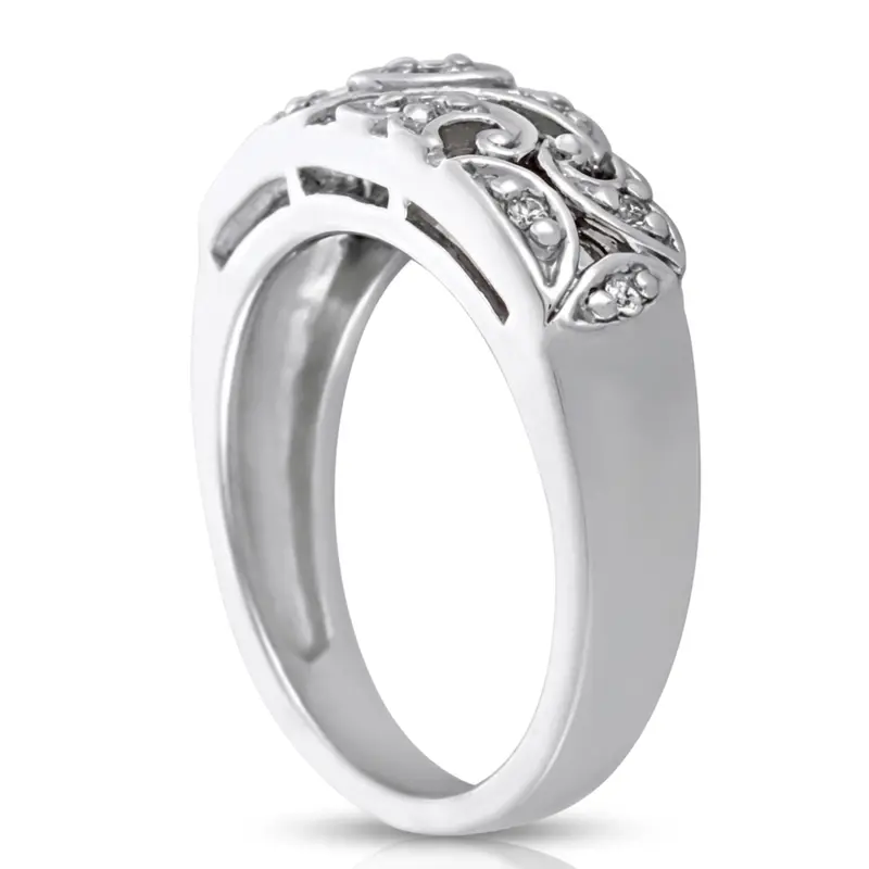 14K white gold Vintage Inspired Scroll Filigree Diamond Band (1/8 ct. tw.) - alternate view 4