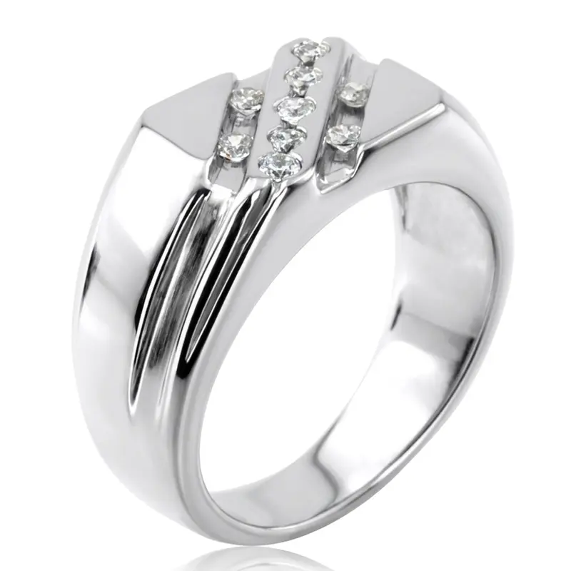 14K white gold 0.27 ct. Round Cut Diamond Men's Ring - main view
