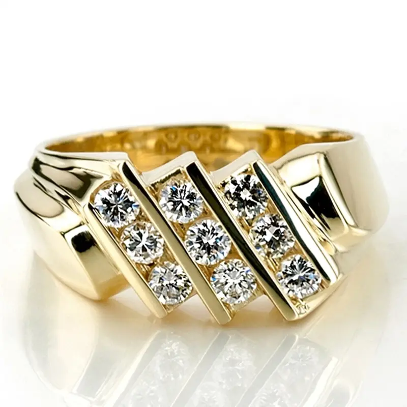 14K white gold 1.08 ct. Round Cut Bar Set Diamond Men's Ring - main view