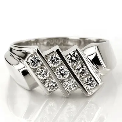 14K white gold 1.08 ct. Round Cut Bar Set Diamond Men's Ring - alternate view 6 thumbnail