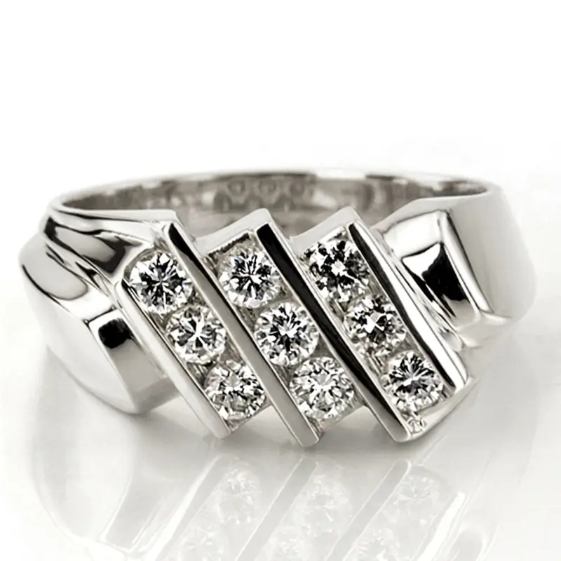 14K white gold 1.08 ct. Round Cut Bar Set Diamond Men's Ring - alternate view 6