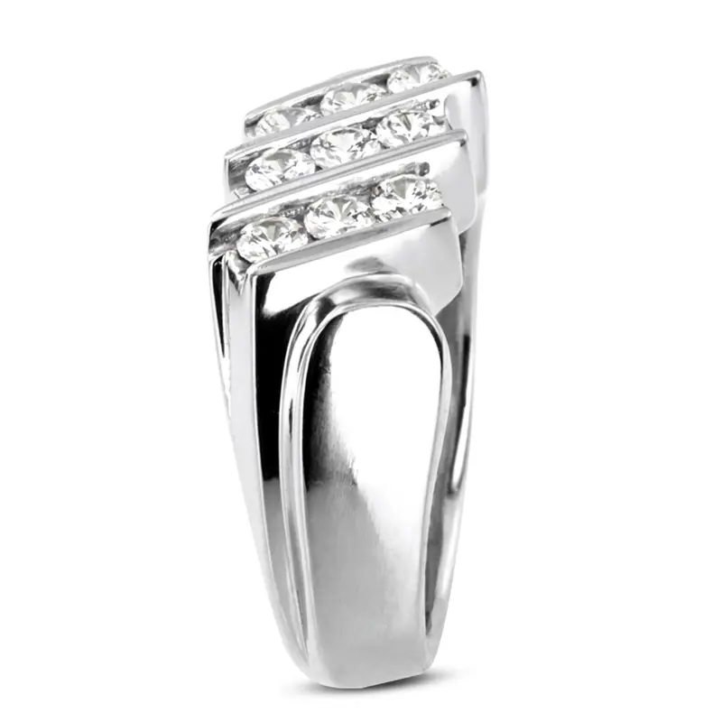 14K white gold 1.08 ct. Round Cut Bar Set Diamond Men's Ring - alternate view 2