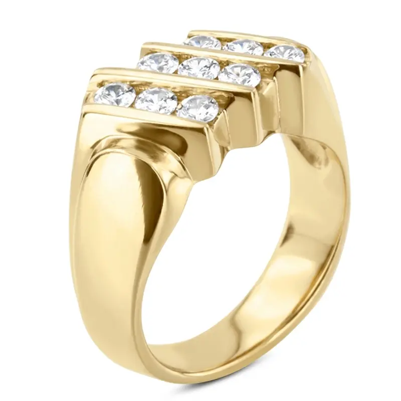14K white gold 1.08 ct. Round Cut Bar Set Diamond Men's Ring - alternate view 3