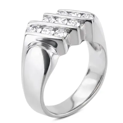 14K white gold 1.08 ct. Round Cut Bar Set Diamond Men's Ring - alternate view 5 thumbnail