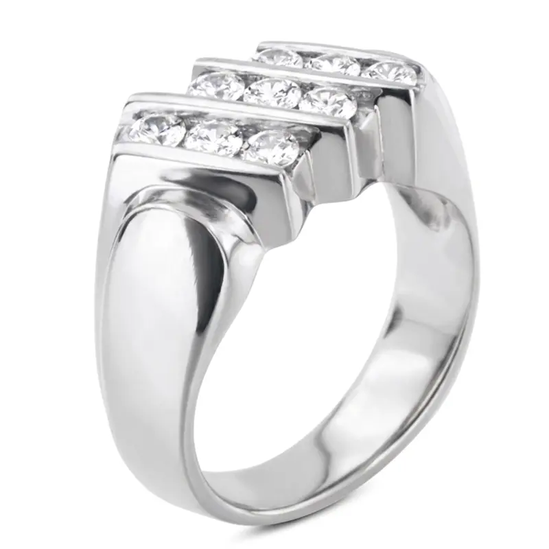 14K white gold 1.08 ct. Round Cut Bar Set Diamond Men's Ring - alternate view 5