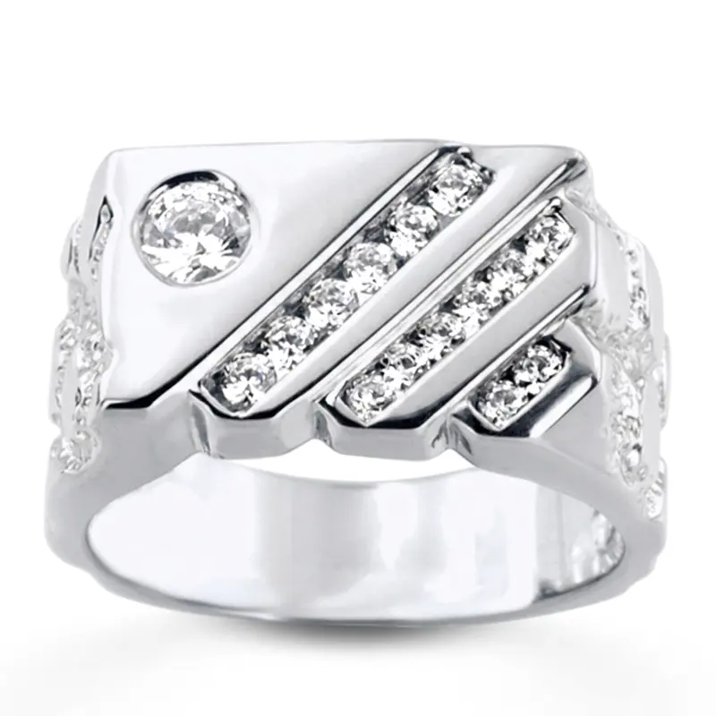 platinum 0.63 ct. Round Cut Channel Set Diamond Men's Ring - alternate view 2