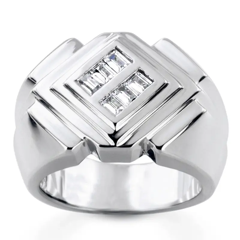 platinum 0.54 ct. tw. Baguette Channel Set Diamond Men's Ring - alternate view 2