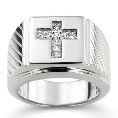 14K white gold 0.23 ct. Cross Diamond Men's Ring - main view thumbnail