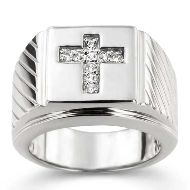 14K white gold 0.23 ct. Cross Diamond Men's Ring - main view