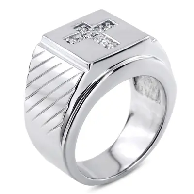 14K white gold 0.23 ct. Cross Diamond Men's Ring - alternate view 4 thumbnail