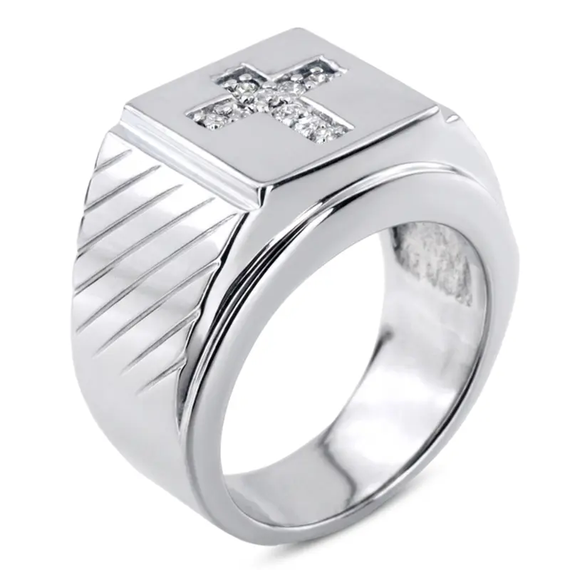 14K white gold 0.23 ct. Cross Diamond Men's Ring - alternate view 4