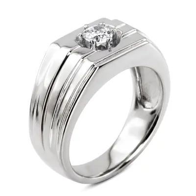 14K white gold 0.35 ct. Solitaire Men's Diamond Ring - alternate view 5 thumbnail