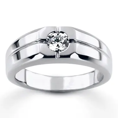 14K white gold 0.35 ct. Solitaire Diamond Man Ring - alternate view 2 thumbnail