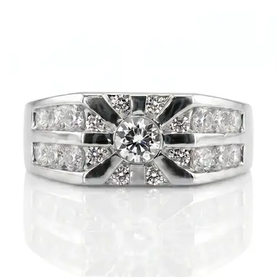 14K white gold 1.59 ct. Round Cut Diamond Men's Ring - alternate view 4 thumbnail