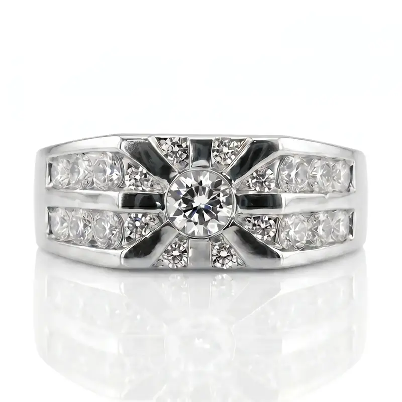 14K white gold 1.59 ct. Round Cut Diamond Men's Ring - alternate view 4