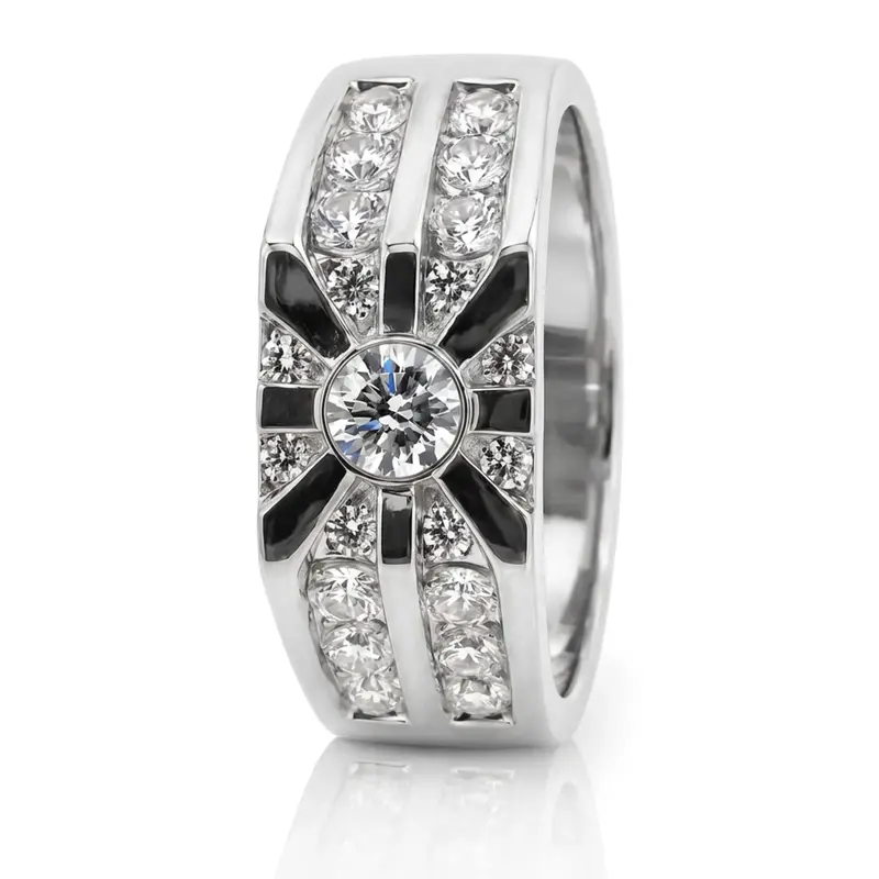 14K white gold 1.59 ct. Round Cut Diamond Men's Ring - alternate view 2