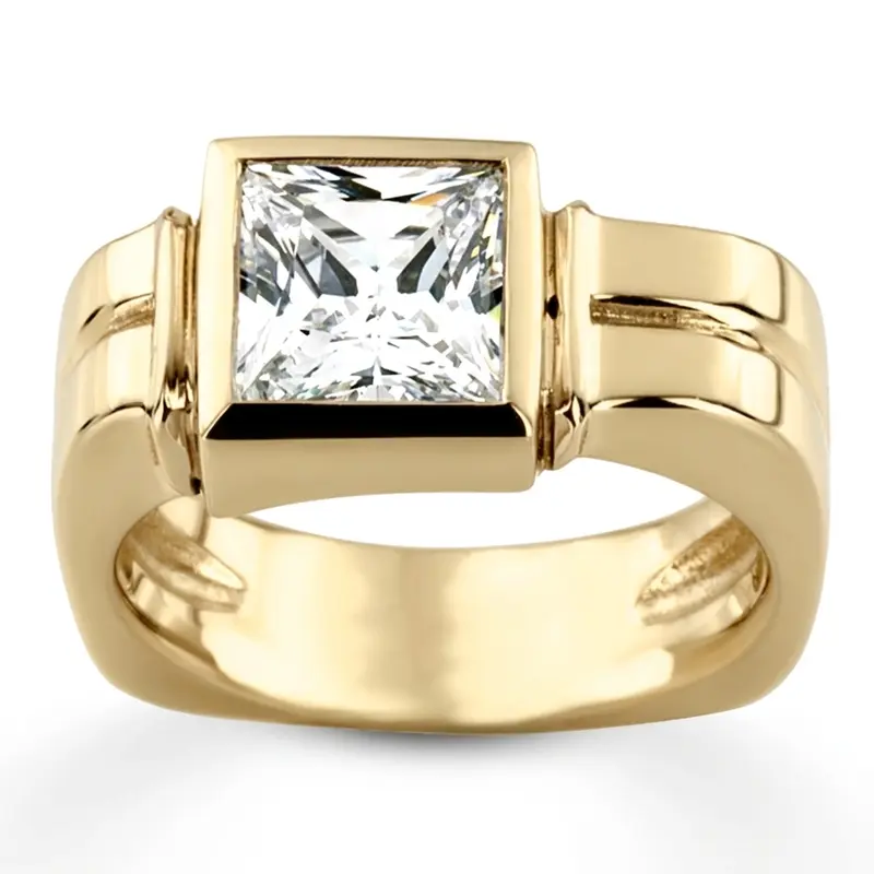 14K white gold 3.00 ct. Princess Cut Solitaire Diamond Men's Ring - main view