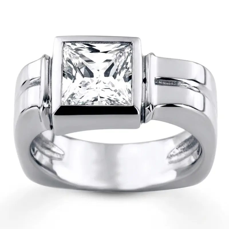 14K white gold 3.00 ct. Princess Cut Solitaire Diamond Men's Ring - alternate view 2