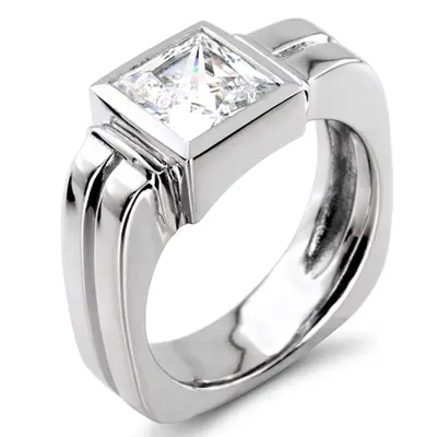 14K white gold 3.00 ct. Princess Cut Solitaire Diamond Men's Ring - alternate view 4 thumbnail
