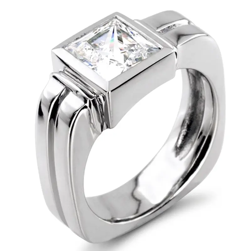 14K white gold 3.00 ct. Princess Cut Solitaire Diamond Men's Ring - alternate view 4