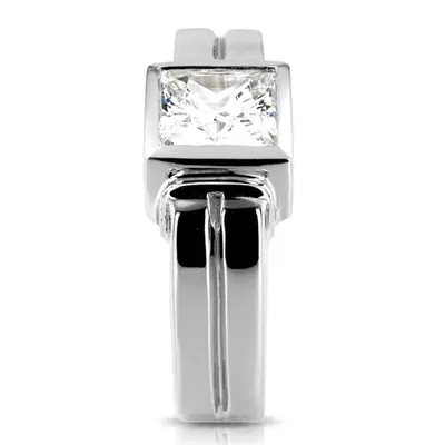 14K white gold 3.00 ct. Princess Cut Solitaire Diamond Men's Ring - alternate view 6 thumbnail