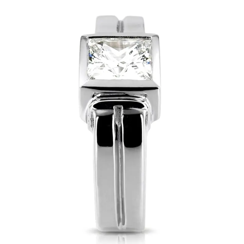 14K white gold 3.00 ct. Princess Cut Solitaire Diamond Men's Ring - alternate view 6